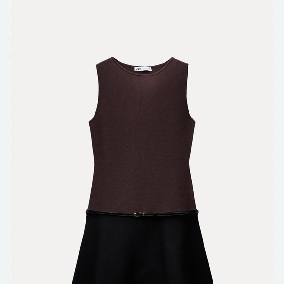 ZARA Brown and Black KNIT Sleeveless Dress with Belt - Picture 4 of 4